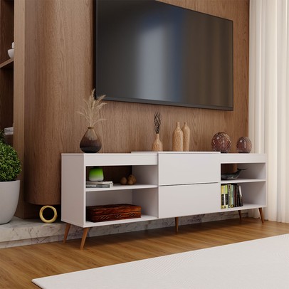 Rack para TV Até 55 Polegadas Pompeia 1 Porta 2 Prateleiras Branco Fosco - Panorama Móveis