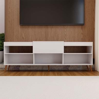 Rack para TV Até 55 Polegadas Pompeia 1 Porta 2 Prateleiras Branco Fosco - Panorama Móveis