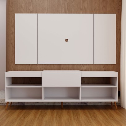 Rack com Painel para TV Até 60 Polegadas Turim 1 Porta 2 Prateleiras Branco - Panorama Móveis