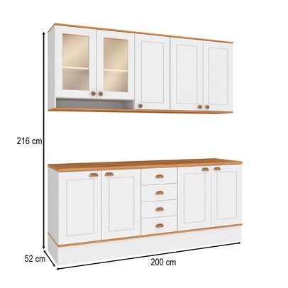 Cozinha Completa Aspen 7 Portas 4 Gavetas com Vidro Branco/Cinamomo - Fellicci