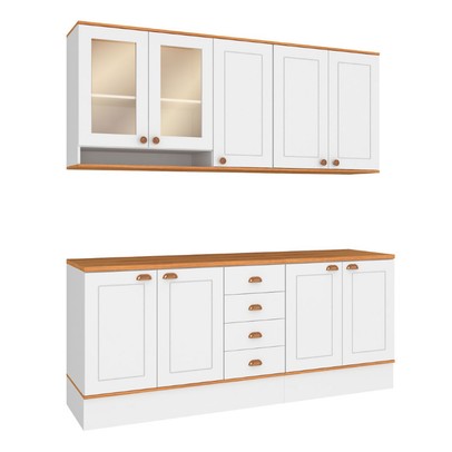 Cozinha Completa Aspen 7 Portas 4 Gavetas com Vidro Branco/Cinamomo - Fellicci