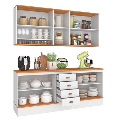 Cozinha Completa Aspen 7 Portas 4 Gavetas com Vidro Branco/Cinamomo - Fellicci