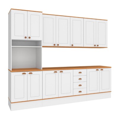 Cozinha Completa Aspen 13 Portas 4 Gavetas com Vidro Branco/Cinamomo - Fellicci