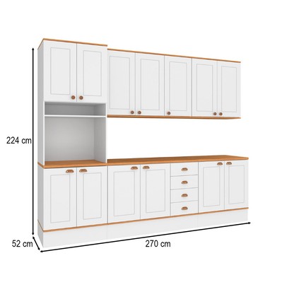 Cozinha Completa Aspen 13 Portas 4 Gavetas com Vidro Branco/Cinamomo - Fellicci