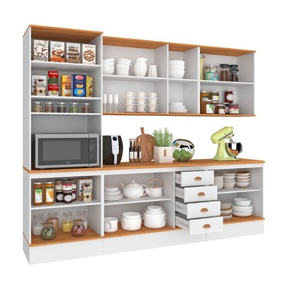 Cozinha Completa Aspen 13 Portas 4 Gavetas com Vidro Branco/Cinamomo - Fellicci
