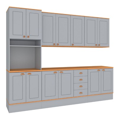 Cozinha Completa Aspen 13 Portas 4 Gavetas com Vidro Cinza/Cinamomo - Fellicci