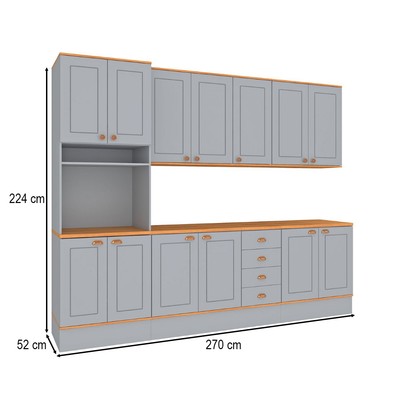 Cozinha Completa Aspen 13 Portas 4 Gavetas com Vidro Cinza/Cinamomo - Fellicci