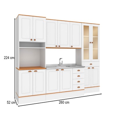 Cozinha Completa Aspen 13 Portas 5 Gavetas com Vidro Ca03st Branco/Cinamomo - Fellicci