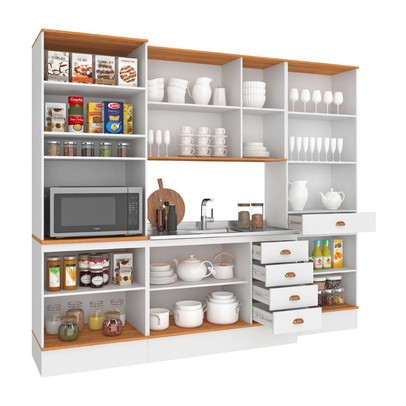 Cozinha Completa Aspen 13 Portas 5 Gavetas com Vidro Ca03st Branco/Cinamomo - Fellicci