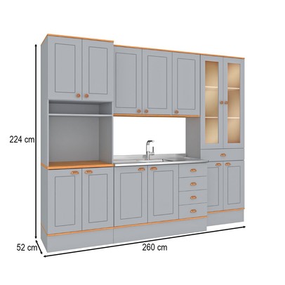 Cozinha Completa Aspen 13 Portas 5 Gavetas com Vidro Ca03st Cinza/Cinamomo - Fellicci