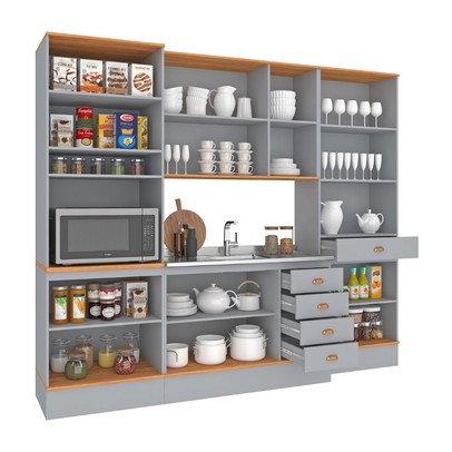 Cozinha Completa Aspen 13 Portas 5 Gavetas com Vidro Ca03st Cinza/Cinamomo - Fellicci