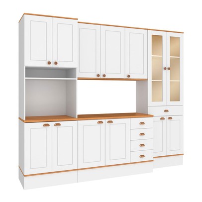 Cozinha Completa Aspen 13 Portas 5 Gavetas com Vidro Branco/Cinamomo - Fellicci