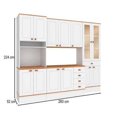 Cozinha Completa Aspen 13 Portas 5 Gavetas com Vidro Branco/Cinamomo - Fellicci