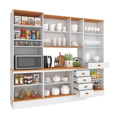 Cozinha Completa Aspen 13 Portas 5 Gavetas com Vidro Branco/Cinamomo - Fellicci