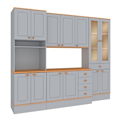 Cozinha Completa Aspen 13 Portas 5 Gavetas com Vidro Cinza/Cinamomo - Fellicci