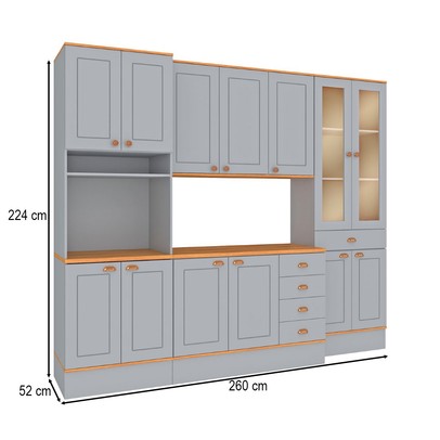 Cozinha Completa Aspen 13 Portas 5 Gavetas com Vidro Cinza/Cinamomo - Fellicci