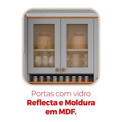 Cozinha Completa Aspen 13 Portas 5 Gavetas com Vidro Cinza/Cinamomo - Fellicci