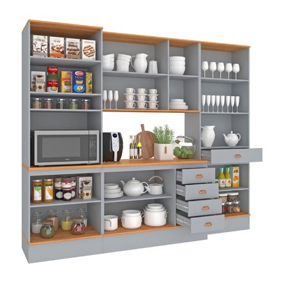 Cozinha Completa Aspen 13 Portas 5 Gavetas com Vidro Cinza/Cinamomo - Fellicci