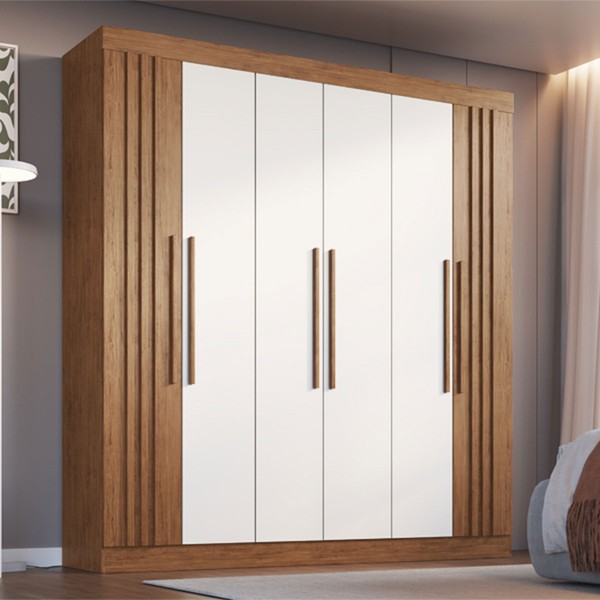 Guarda-Roupa Casal Copenhague 6 Portas 4 Gavetas 100% Mdf Ripado Off White/Nogueira - Doripel Móveis