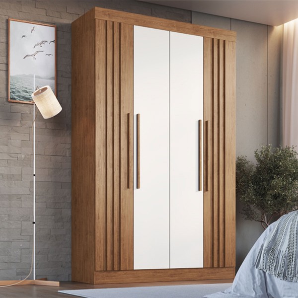 Guarda-Roupa Solteiro Zurique 4 Portas 2 Gavetas 100% Mdf Ripado Off White/Nogueira - Doripel Móveis