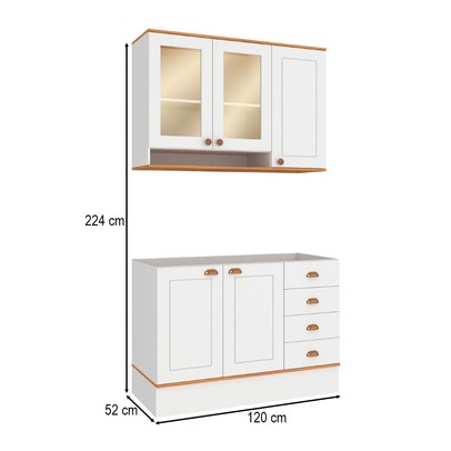 Cozinha Compacta Aspen 5 Portas 4 Gavetas com Vidro Ca08st Branco/Cinamomo - Fellicci