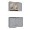 Cozinha Compacta Aspen 5 Portas 4 Gavetas com Vidro Ca08st Cinza/Cinamomo- Fellicci