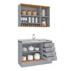 Cozinha Compacta Aspen 5 Portas 4 Gavetas com Vidro Ca08st Cinza/Cinamomo- Fellicci