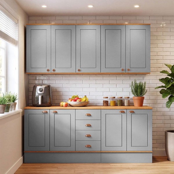 Cozinha Compacta Aspen 9 Portas 4 Gavetas Cinza/Cinamomo - Fellicci
