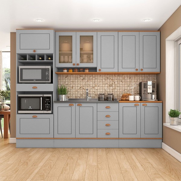 Cozinha Completa Aspen 11 Portas 4 Gavetas Ca06st Cinza/Cinamomo - Fellicci