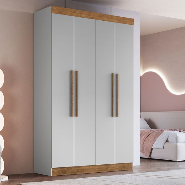 Guarda-Roupa Solteiro Melbourne 4 Portas 2 Gavetas 100% Mdf Lunar/Nogueira - Doripel Móveis