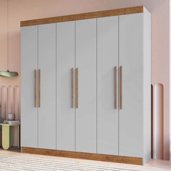 Guarda-Roupa Casal Darwin 6 Portas 4 Gavetas 100% Mdf Lunar/Nogueira - Doripel Móveis