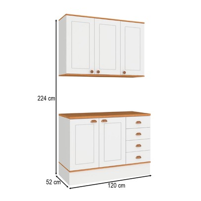 Cozinha Compacta Aspen 5 Portas 4 Gavetas com Tampo Branco/Cinamomo - Fellicci