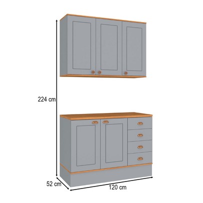 Cozinha Compacta Aspen 5 Portas 4 Gavetas com Tampo  Cinza/Cinamomo - Fellicci