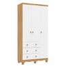 Guarda-Roupa de Bebê Júnior New 3 Portas 3 Gavetas 100% Mdf Branco Brilho/Amêndoa - Móveis Peroba