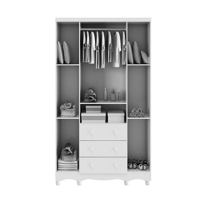 Guarda-Roupa de Bebê Júnior New 4 Portas 3 Gavetas 100% Mdf Branco Brilho - Móveis Peroba
