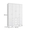 Guarda-Roupa de Bebê Júnior New 4 Portas 3 Gavetas 100% Mdf Branco Brilho - Móveis Peroba