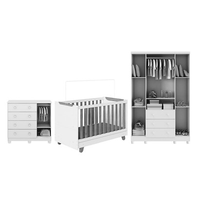 Quarto de Bebê Completo Zuri 5 Portas 7 Gavetas 100% Mdf Branco/Amêndoa Brilho - Móveis Peroba