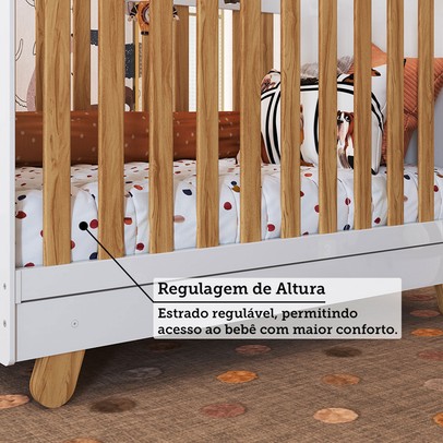 Quarto de Bebê Completo Zuri 5 Portas 7 Gavetas 100% Mdf Branco/Amêndoa Brilho - Móveis Peroba
