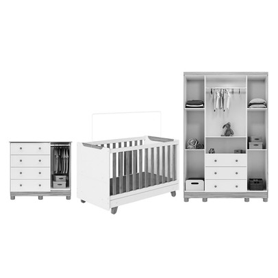 Quarto de Bebê Completo Zuri 5 Portas 7 Gavetas 100% Mdf Branco Brilho/Amêndoa - Móveis Peroba