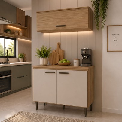 Cozinha Compacta Dolce Café 3 Portas Cinamomo/Off White - Panorama Móveis