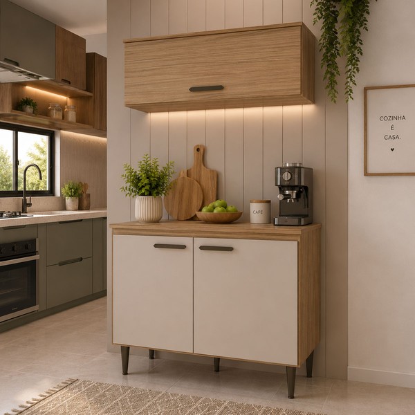 Cozinha Compacta Dolce Café 3 Portas Cinamomo/Off White - Panorama Móveis