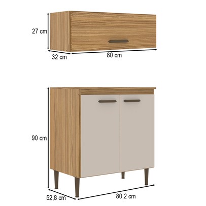 Cozinha Compacta Dolce Café 3 Portas Cinamomo/Off White - Panorama Móveis