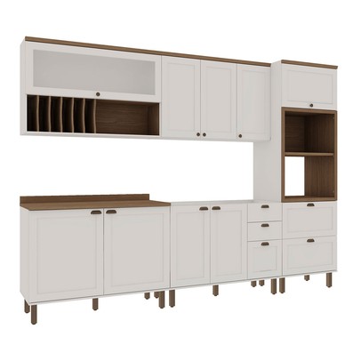 Cozinha Completa Luna 10 Portas 4 Gavetas com Vidro 100% Mdf Branco/Fosco - Genialflex