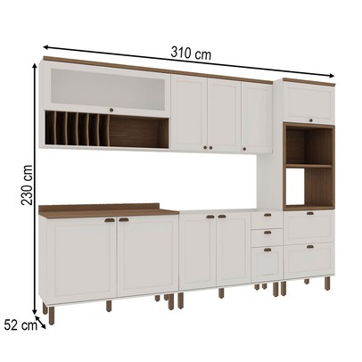 Cozinha Completa Luna 10 Portas 4 Gavetas com Vidro 100% Mdf Branco/Fosco - Genialflex