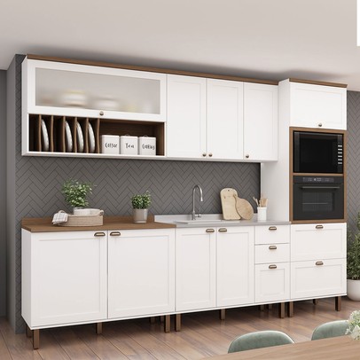 Cozinha Completa Luna 10 Portas 4 Gavetas com Vidro 100% Mdf Branco/Fosco - Genialflex