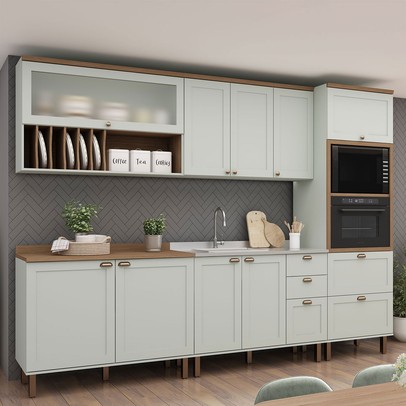 Cozinha Completa Luna 10 Portas 4 Gavetas com Vidro 100% Mdf Mint/ébano - Genialflex