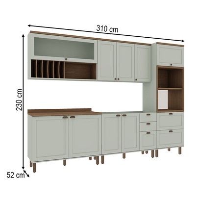 Cozinha Completa Luna 10 Portas 4 Gavetas com Vidro 100% Mdf Mint/ébano - Genialflex