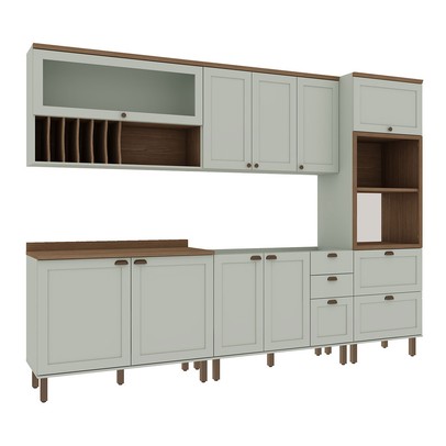 Cozinha Completa Luna 10 Portas 4 Gavetas com Vidro 100% Mdf Mint/ébano - Genialflex