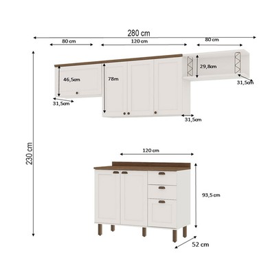 Cozinha Completa Iluminata 6 Portas 3 Gavetas 100% Mdf Branco/ébano - Genialflex