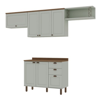Cozinha Completa Iluminata 6 Portas 3 Gavetas 100% Mdf Mint/ébano - Genialflex